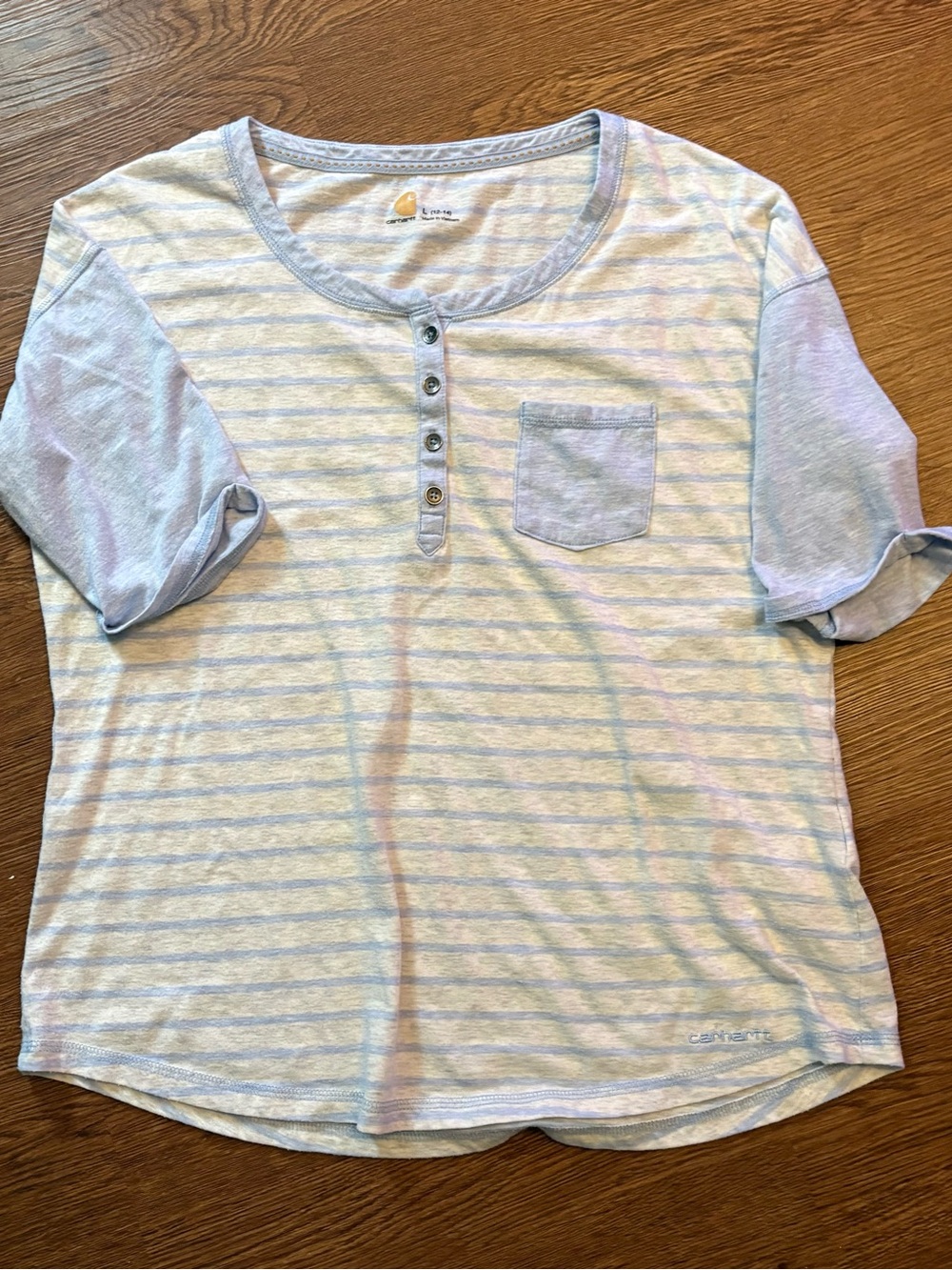 Carhartt Women's Light Blue Striped Henley Tee